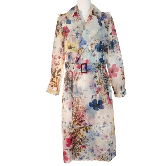 ERDEM Charlotta Multicolor Semi-Sheer Floral Trench Coat - Picture 2 of 14
